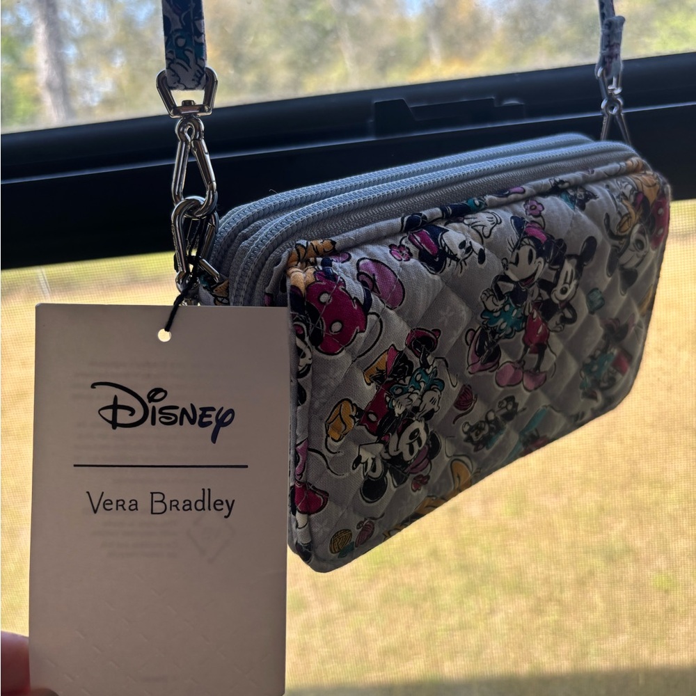 Vera Bradley Gray Quilted Minnie Mouse Crossbody Wristlet